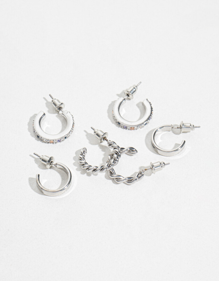 Aros Argollas Set Strass Set De Argollas - Plateado Rodio