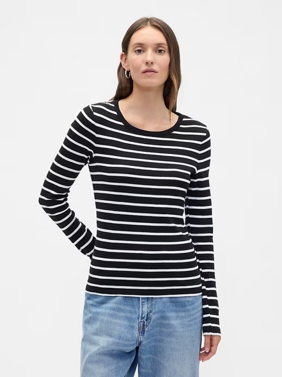 Remera A Rayas Mujer - Black White Stripe 