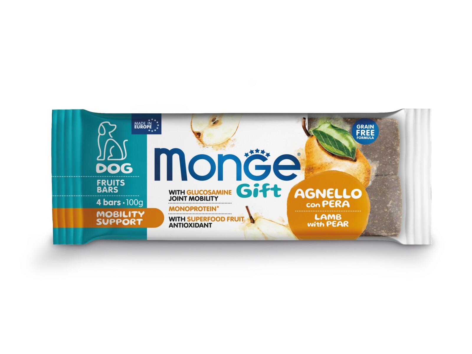 Monge Gift Fruit Bars Mobility Support Lamb & Pear 100 gr - Monge Gift Fruit Bars Mobility Support Lamb & Pear 100 Gr 