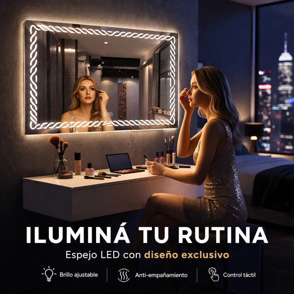 Espejo De Baño Led 60 X 80cm Led12 Desempañador ESPEJO RECTANGULAR LED12 60X80