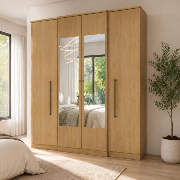 ROPERO 4 PUERTAS CON ESPEJO ESPLENDOR - NOGAL ROPERO 4 PUERTAS CON ESPEJO ESPLENDOR - NOGAL