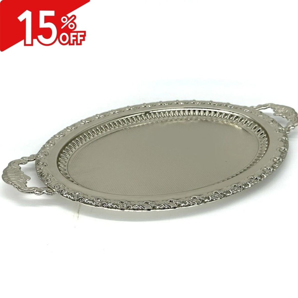 Bandeja metal oval con asa - Plateada 