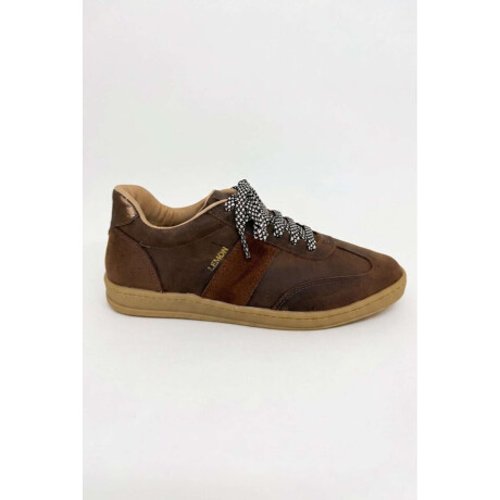 Zapatilla Cuero Combinada Chocolate