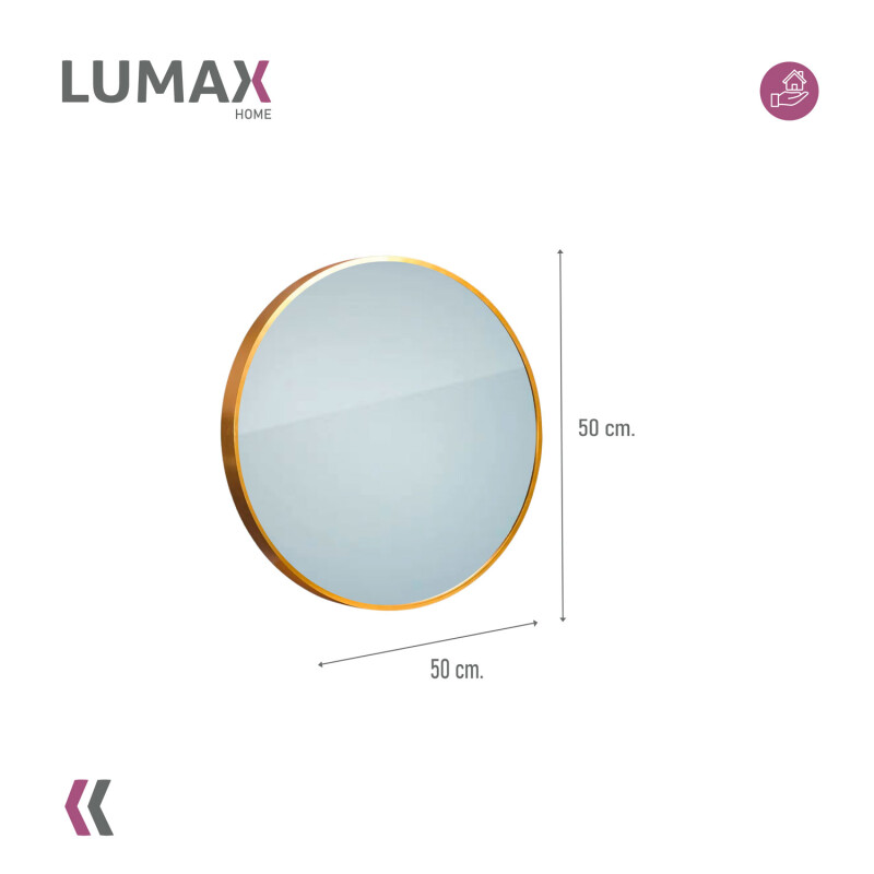 Espejo Redondo Lumax 50 Cm De Pared Con Marco Decorativo Para Baño, Hogar Y Dormitorio Dorado