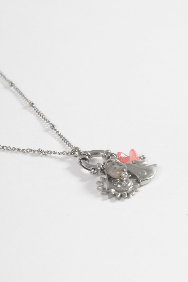 Collar cadena dije sol acero plateado