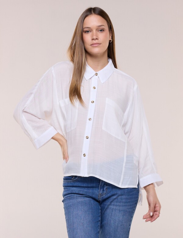 Camisa Manga Dolman Con Bolsillos Frontales BLANCO