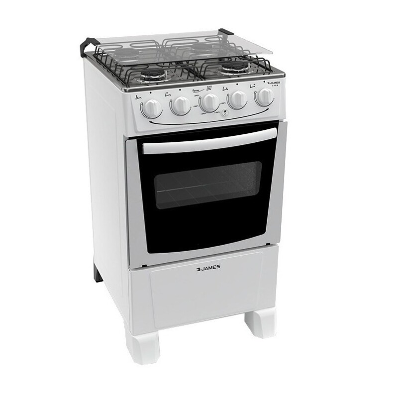 Cocina James C 105 B a gas 4 hornallas blanca 127V/230V puerta con visor Cocina James C 105 B A Gas 4 Hornallas Blanca 127v/230v Puerta Con Visor