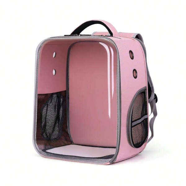 Mochila Transparente Rectangular Perro Gato Animal Premium Color Variante Rosa