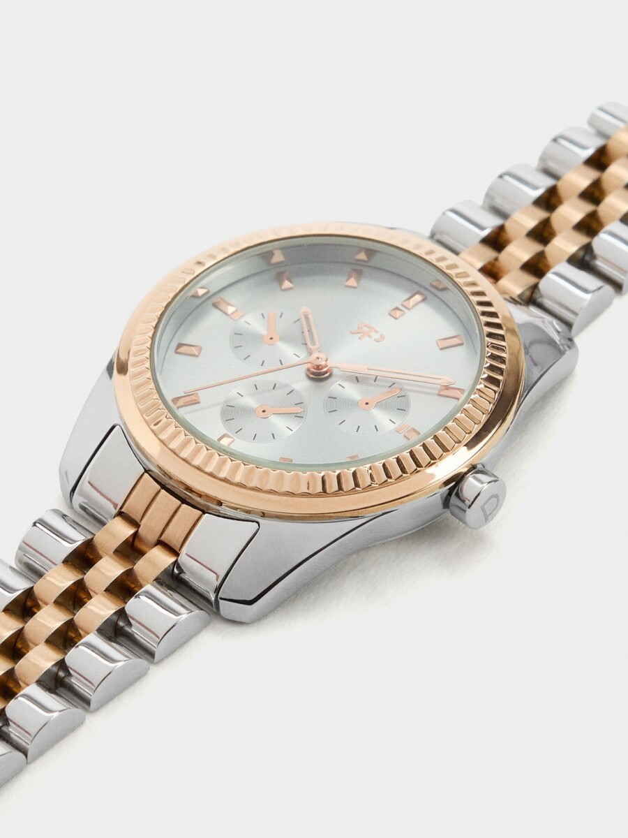 Reloj Redondo Bicolor Con Pulsera De Acero bicolor