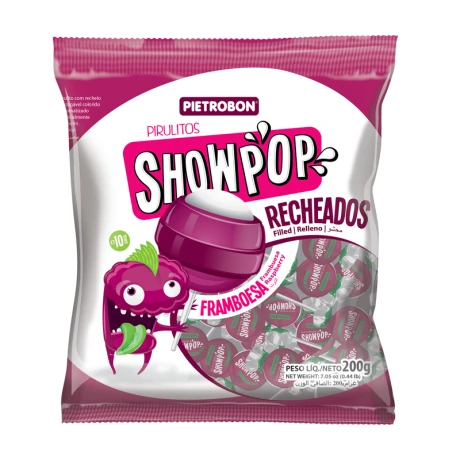 Chupetín frambuesa relleno PIETROBON show pop x24pcs 480grs Chupetín frambuesa relleno PIETROBON show pop x24pcs 480grs