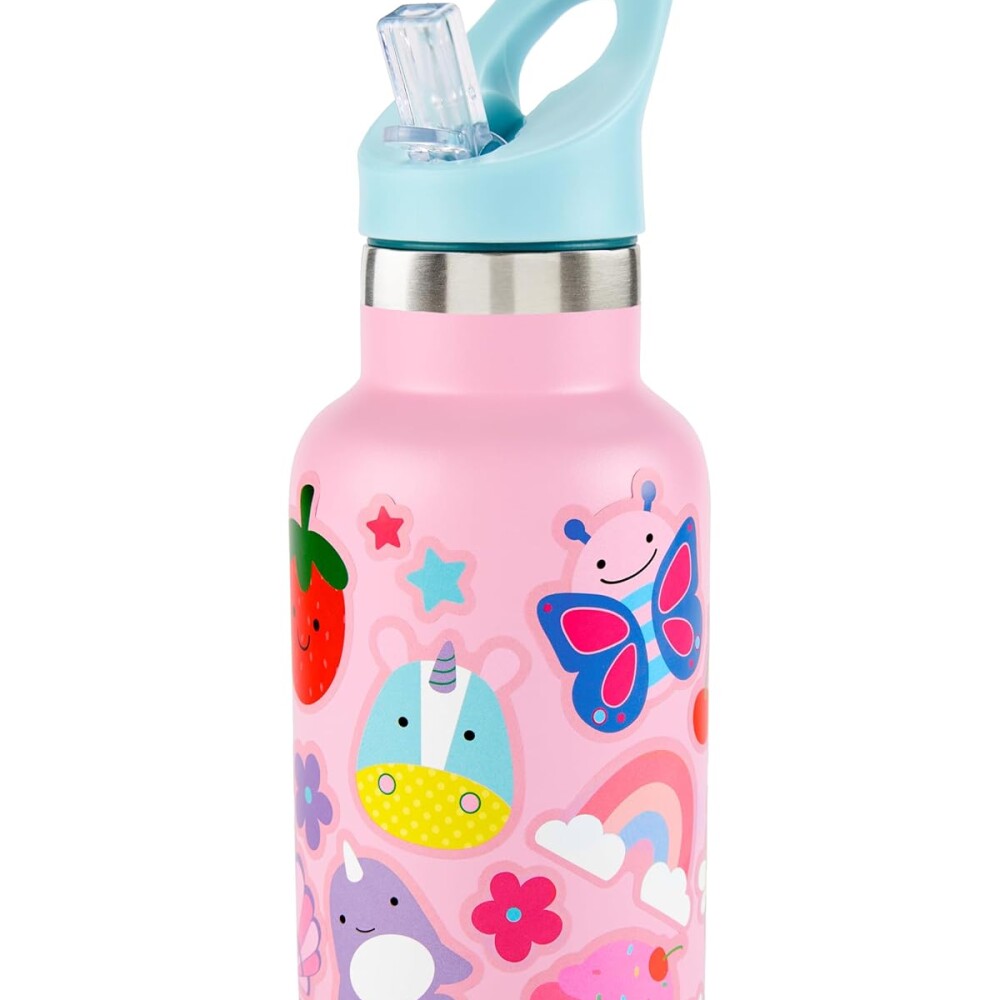 Botella acero inoxidable con sorbito y stickers skip hop rosado