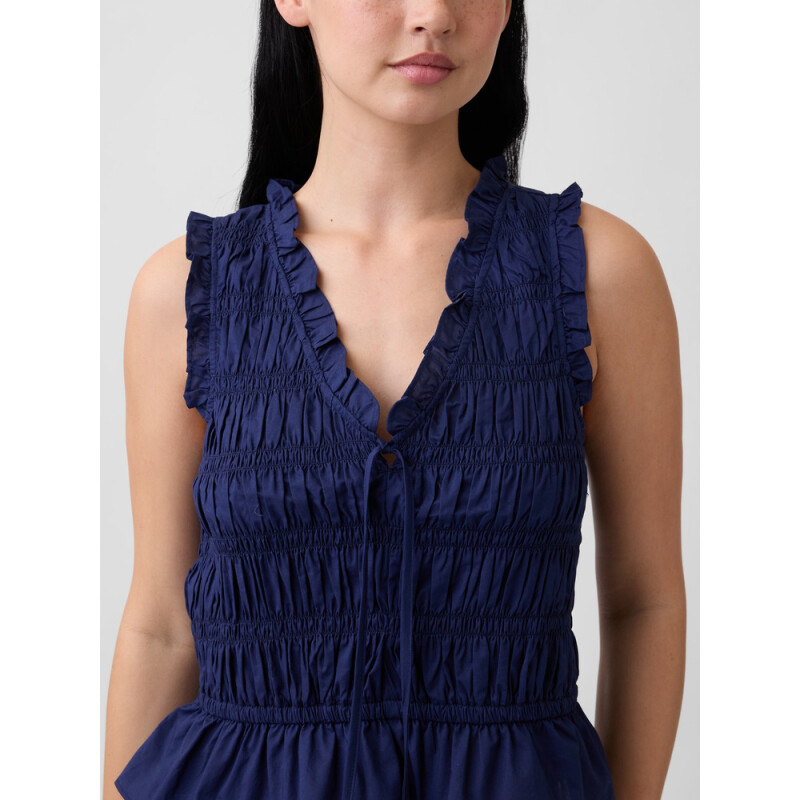 V-SL SMOCKED TIE TOP MILITARY BLUE