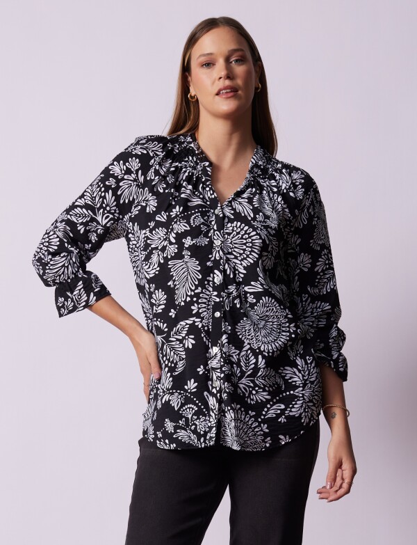 Blusa Botones Print NEGRO/BLANCO