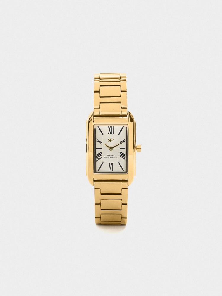 Reloj Rectangular Pulsera De Acero Inoxidable dorado
