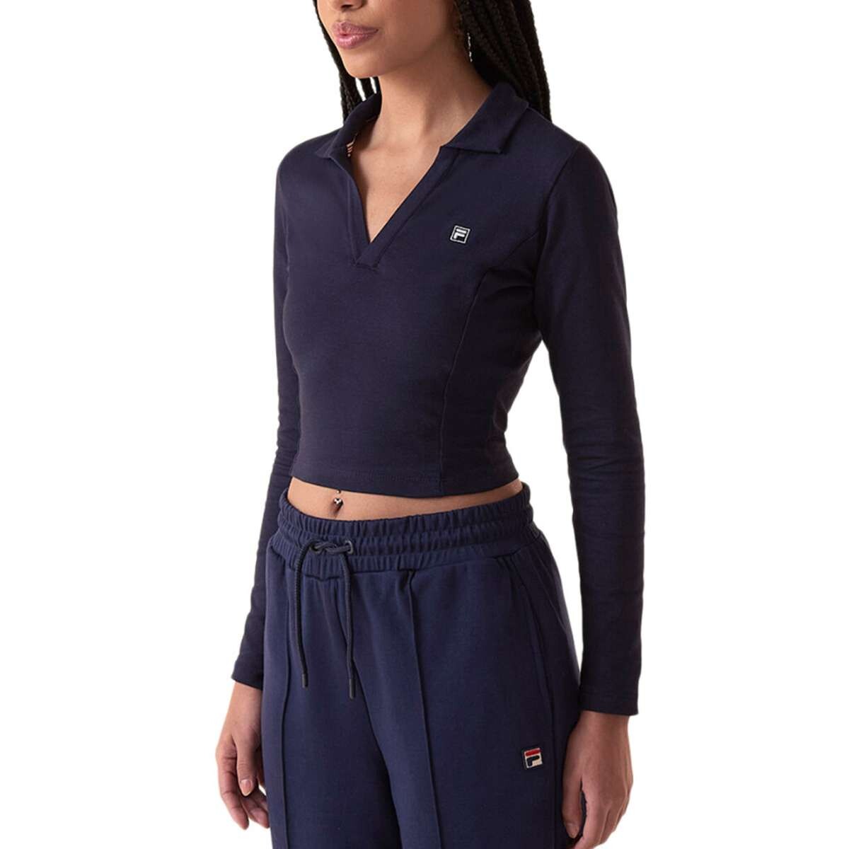 Fila Ml Fit Letter Touch Polo Manga Larga Casual Para Mujer - Marino 