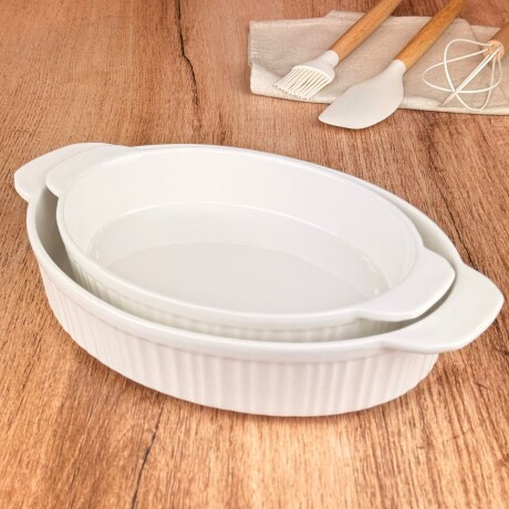 Fuente de Cerámica Oval Blanca con Asas 30cm x 19cm x 5cm Fuente de Cerámica Oval Blanca con Asas 30cm x 19cm x 5cm