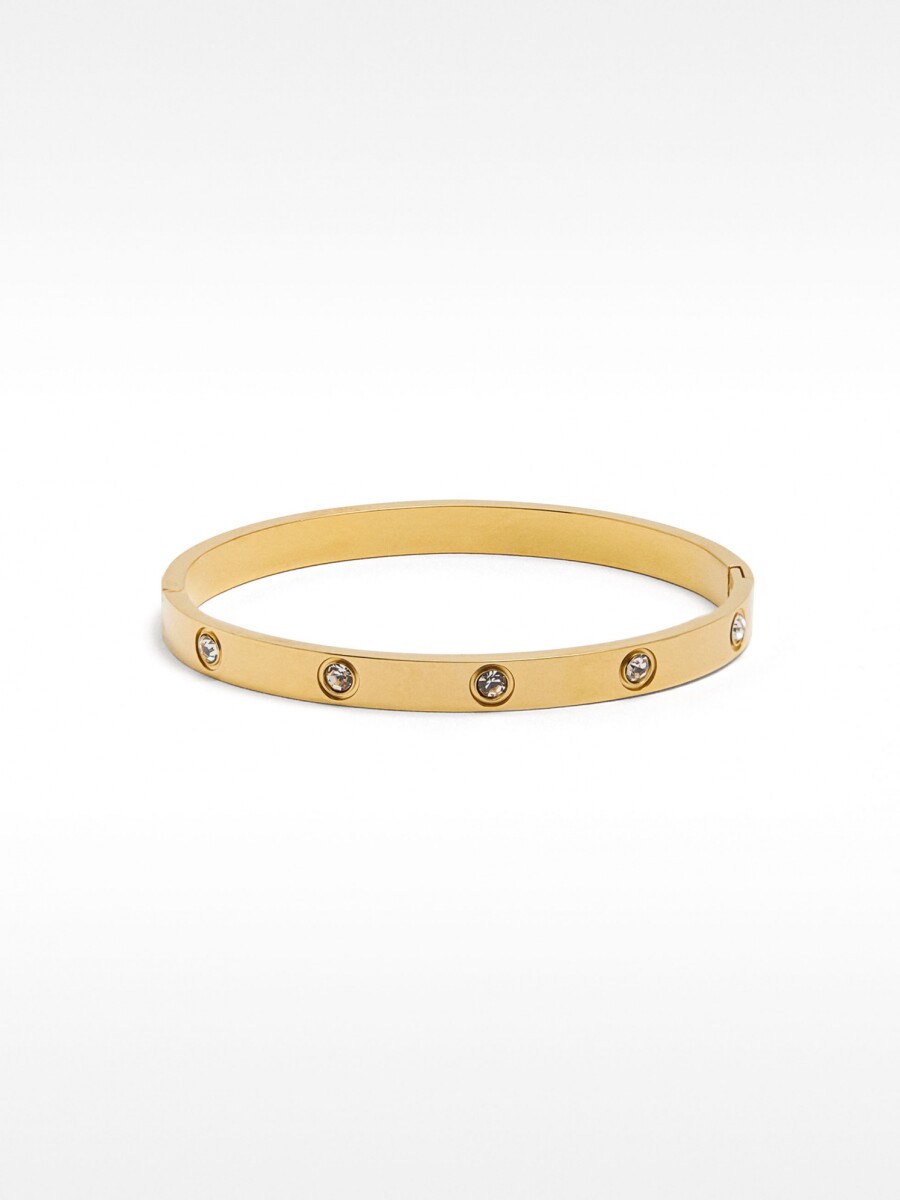 Pulsera Rígida Con Cristales - Acero Inoxidable dorado