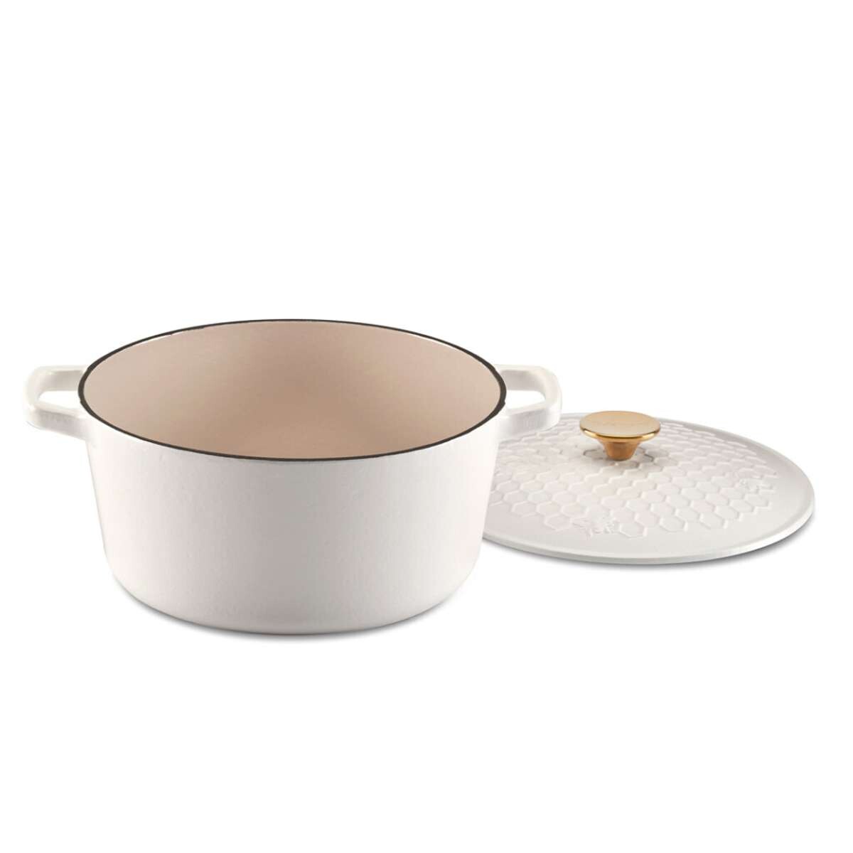 Cacerola De Hierro Fundido Beehive 5Qt - Blanco Mate 