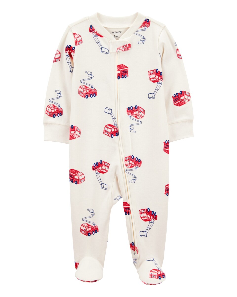 Pijama una pieza de algodón, con pie, diseño bomberos. Talles PRE-9M 