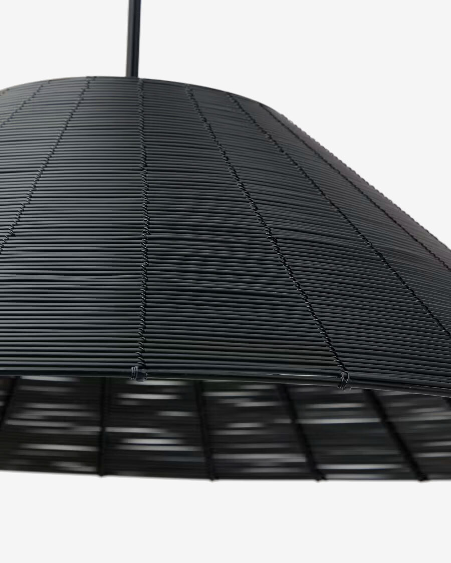 Pantalla para lámpara de techo Saranella de ratán sintético negro Ø 70 cm