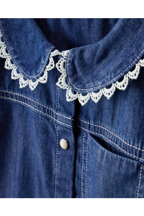 Camisa de chambray, cuello con encaje Sin color