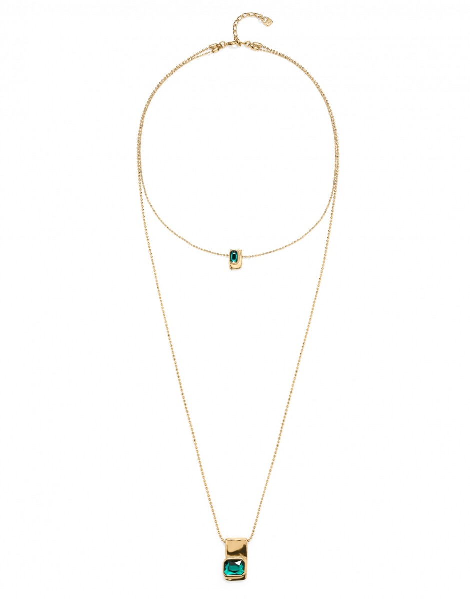 CADENA DOBLE BAÑADA EN ORO 18K CON CRISTALES VERDES - Colgante 