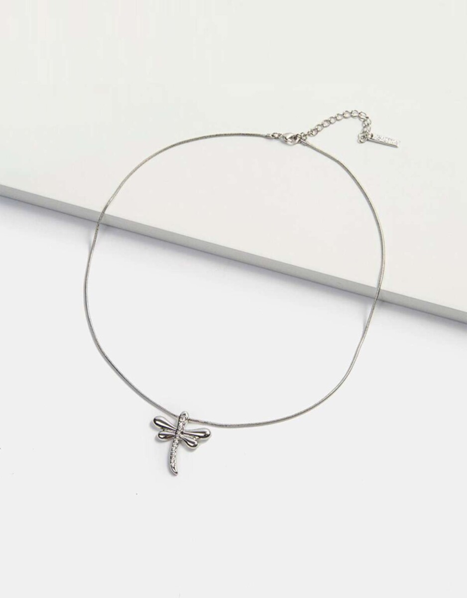 Cadena Corta Dije Libélula - Plateado Rodio 