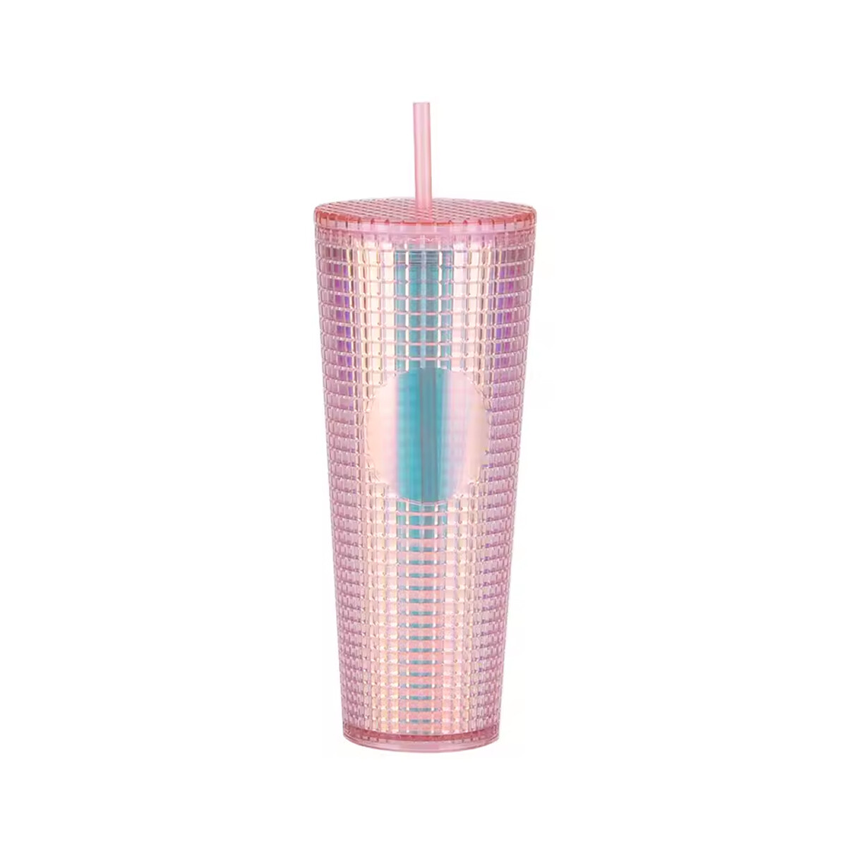 Vaso plástico diseño tornasol con tapa y sorbete – 720ml - Rosado 