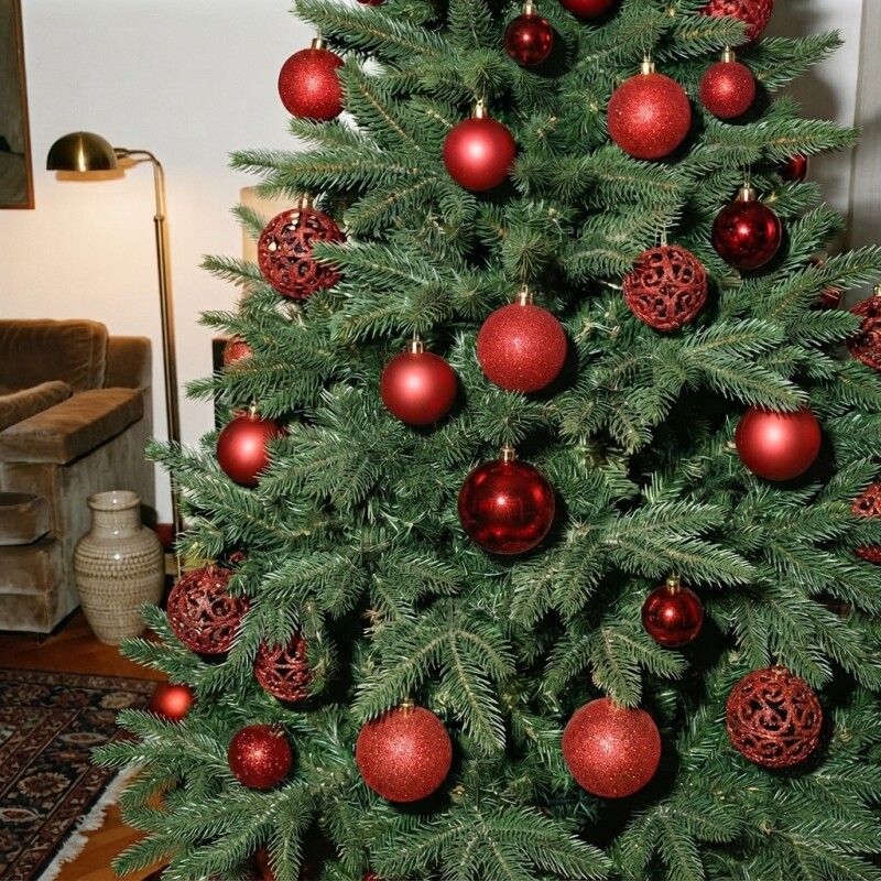 Set x100 chirimbolos 3, 4 y 6 cm para árbol de navidad Rojo