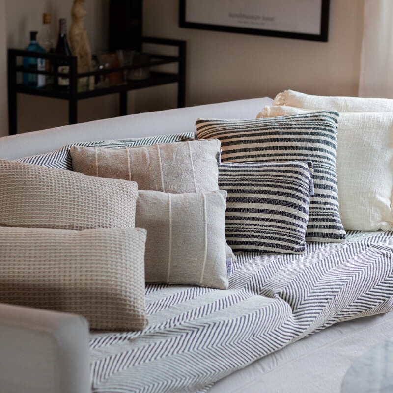 Funda de almohadón algodón 45x45cm Rayas Greige