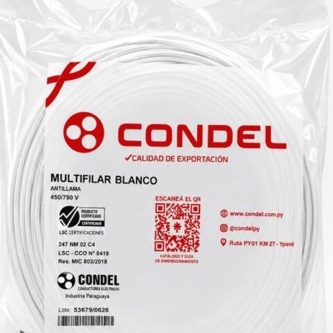 CABLE MULTIFILAR 10,00MM2 BLANCO CONDEL CABLE MULTIFILAR 10,00MM2 BLANCO CONDEL