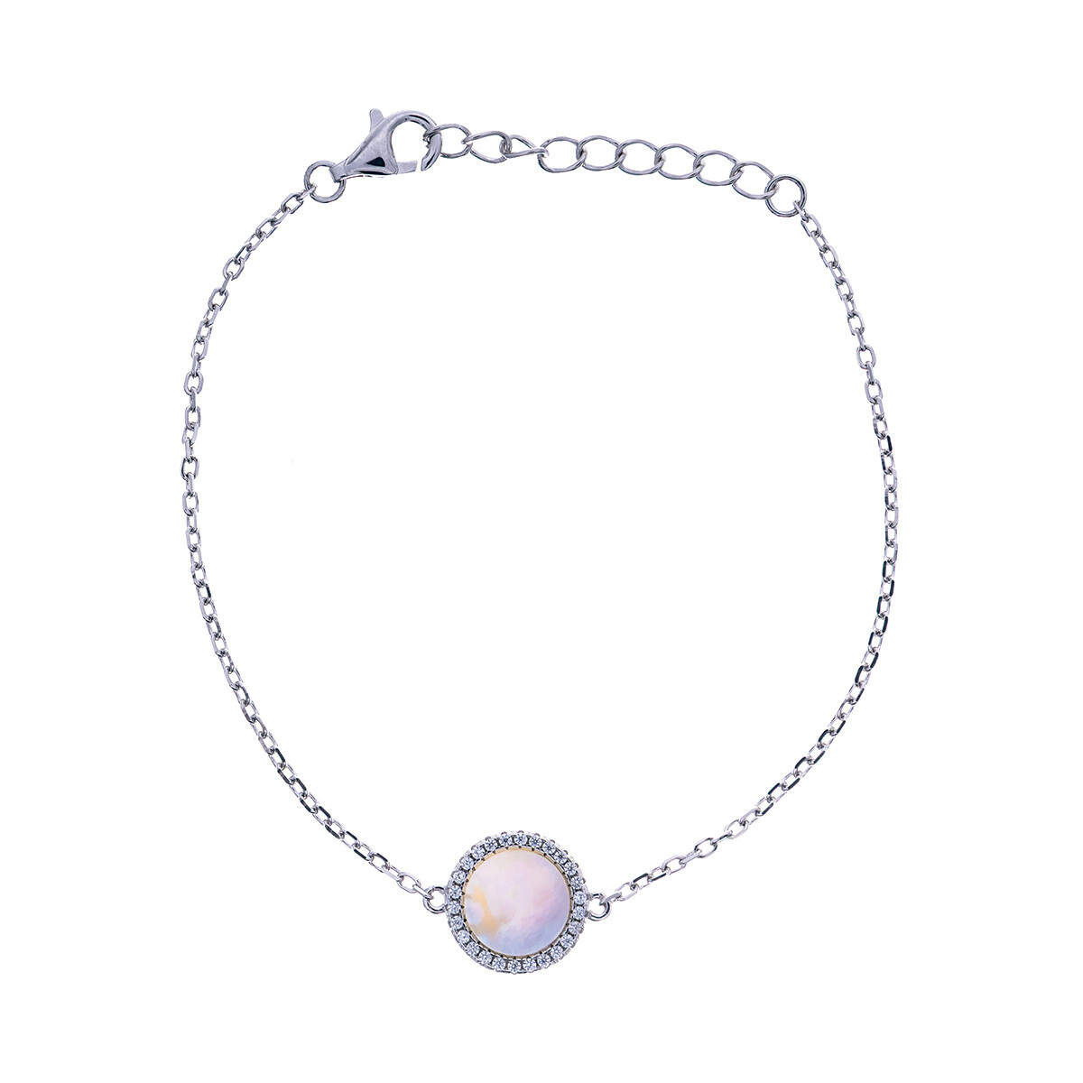 Pulsera de plata 925 rodinada, nacar y circonias 