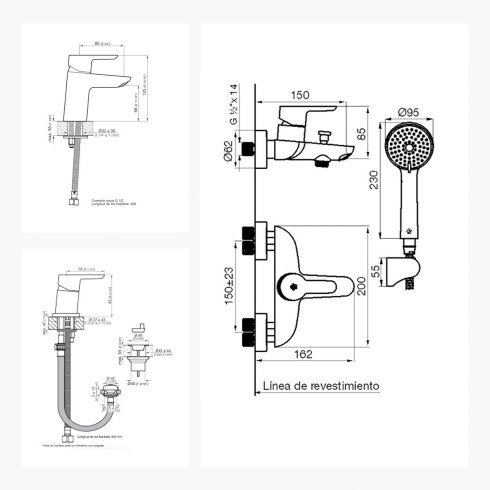 Juego de Griferías: Ducha, Lavatorio y Bidet s/Transf GRIS