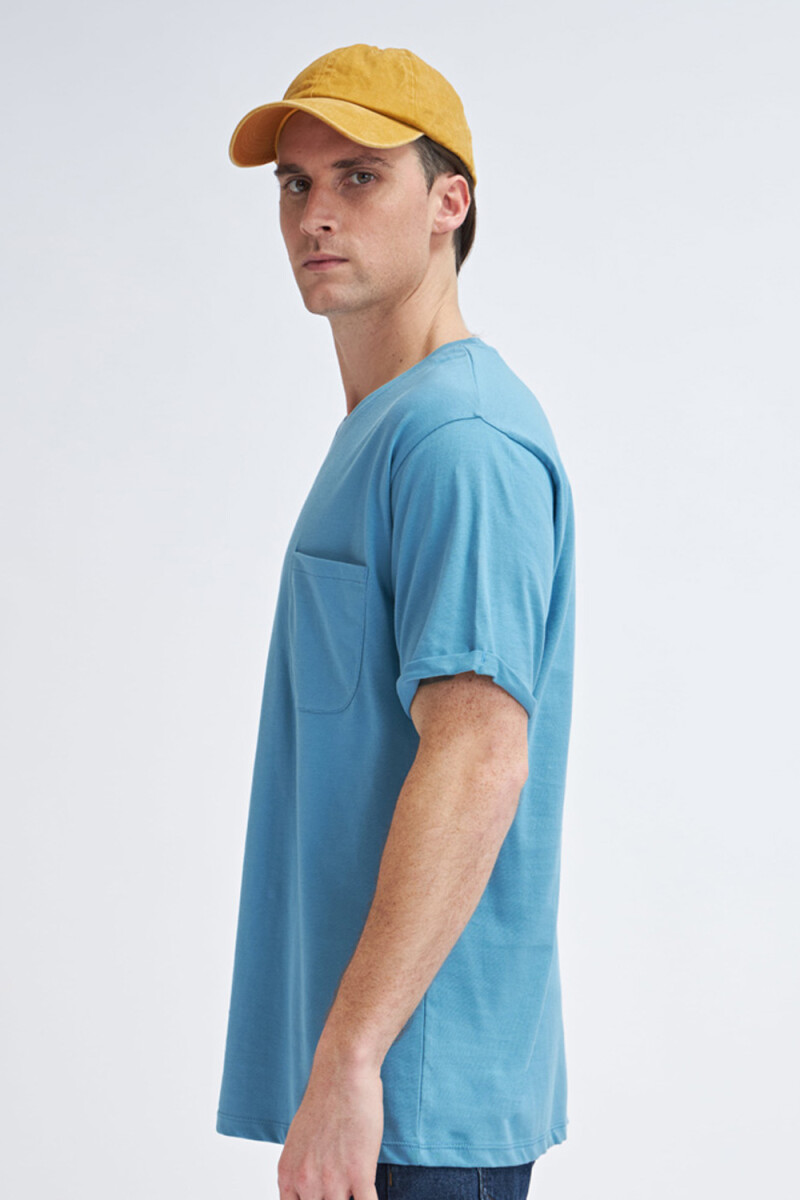 Camiseta manga corta con bolsillo - Azul Piedra 