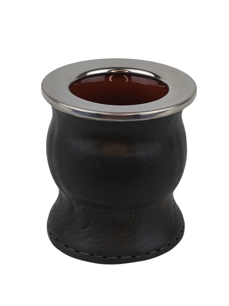 Mate de ceramica forrado en cuero tipo copa - Negro 