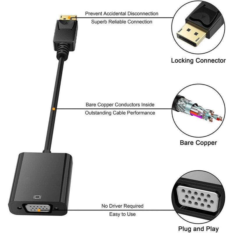 Adaptador Conversor Convertidor Hdmi Macho A Vga Hembra Negro