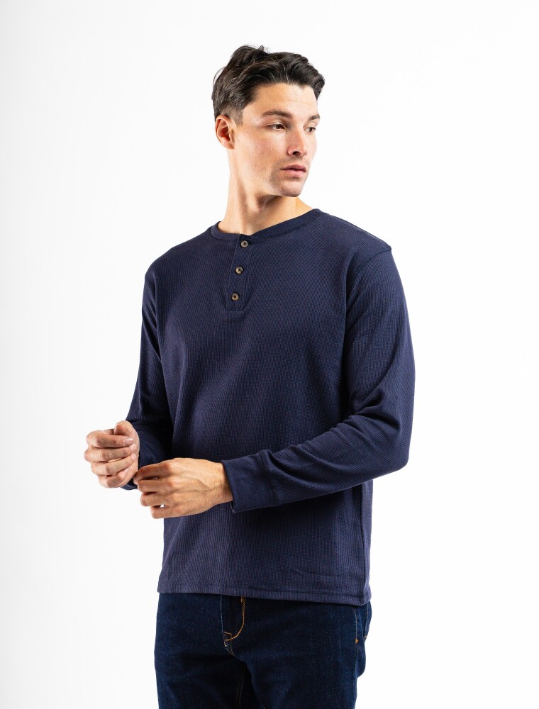 Remera Manga Larga Termal con Botones Marino