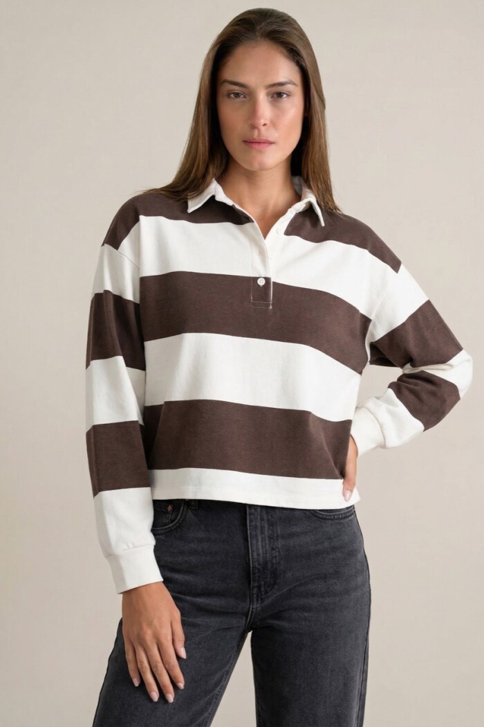 Sweater Polo Rayado Marron