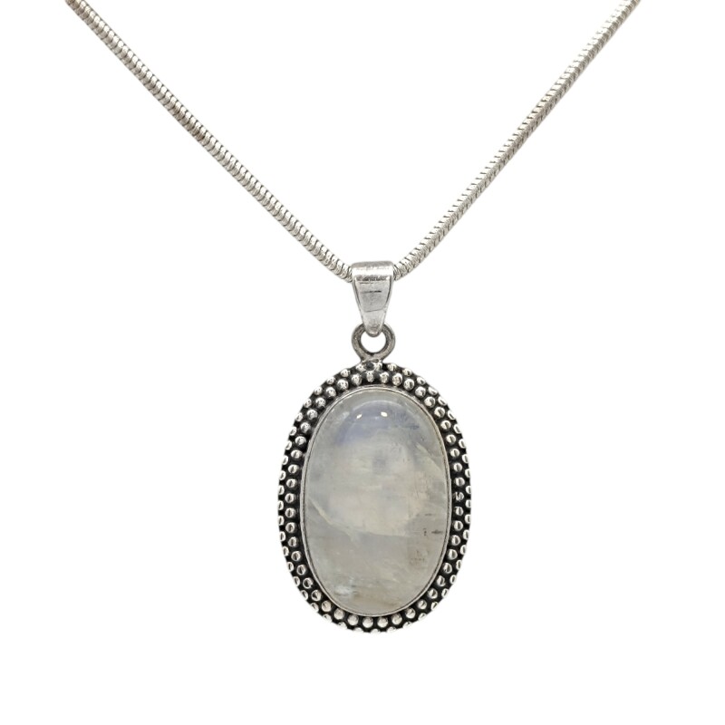 Dije Colgante Oval-Plata 925 Quemada-Piedra Luna-CP4266 Conpiedra