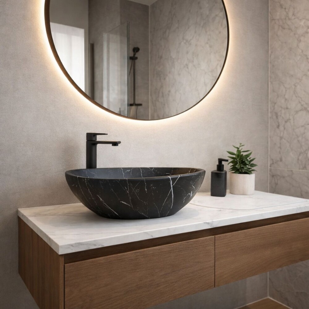 Bacha de apoyo Oval 41x35 cm negra marmolada Dmc Bacha De Apoyo Oval 41x35 Cm Negra Marmolada Dmc