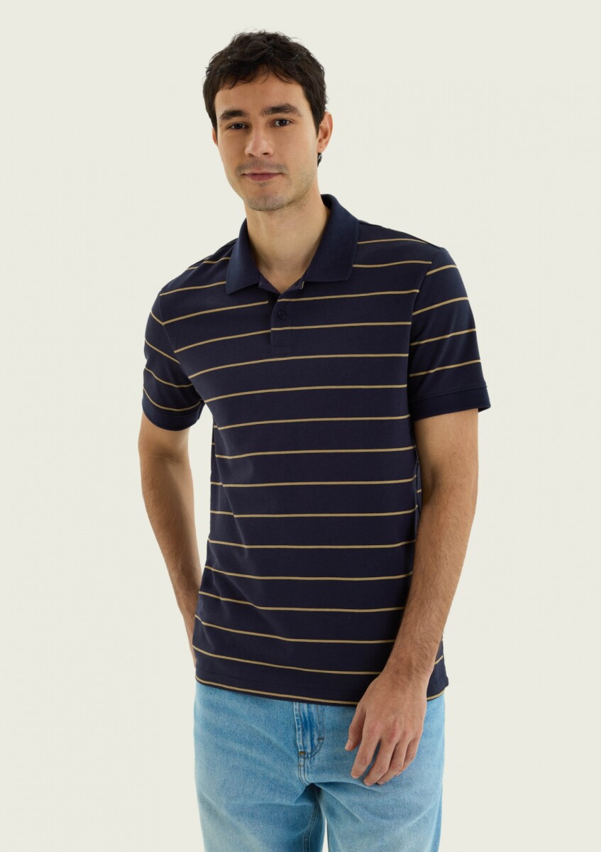 POLO BÁSICA MASCULINA A RAYAS - AZUL 