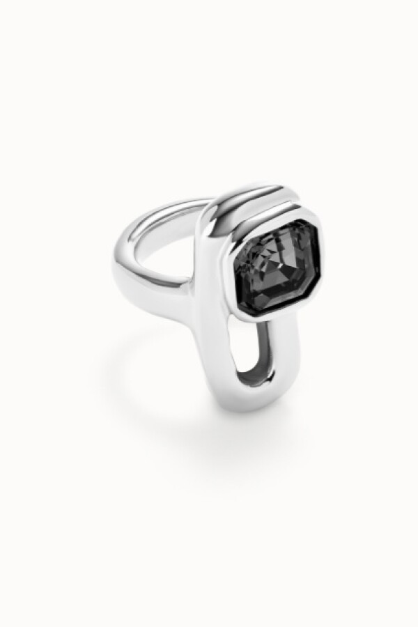 ANILLO EN ALEACIÓN DE METALES BAÑADO EN PLATA DE LEY CON CRISTAL NEGRO Anillo