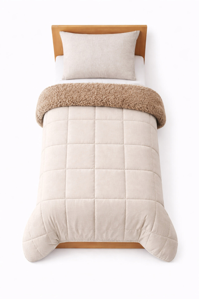 ACOLCHADO VELVET Y SHERPA 1 PLAZA - BEIGE 