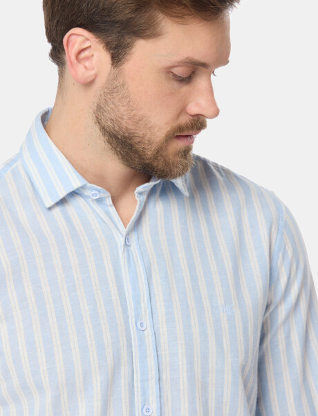 CAMISA RAYADA DE LINO Celeste