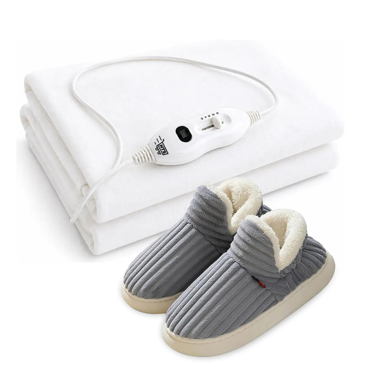 Set Invierno Pantuflas Unisex Y Calienta Cama 1 Plaza HTS - Gris 