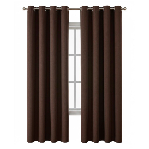 Cortina Blackout 100% Engomada Termica Set 2 Paños Tipo Lino Color Marrón Café