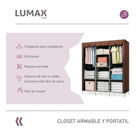 Ropero de 6 Estantes Desmontable de Caño y Tela TNT 150x45x175 Marrón