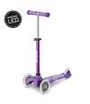 Monopatín Micro Mini Deluxe LED Ajustable con 3 Ruedas Purpura