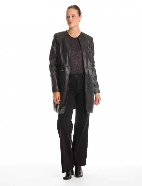 Chaqueta Eco Cuero Larga NEGRO