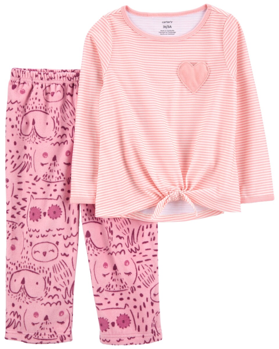 Pijama dos piezas de poliéster, pantalón micropolar y remera, rosados 
